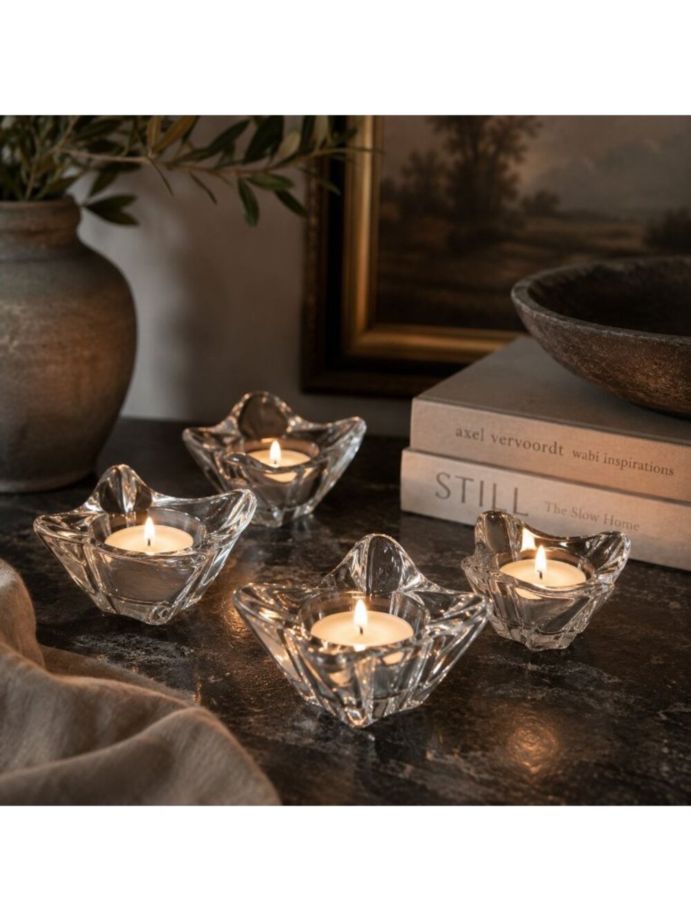 Vintage Crystal Votive Holders Set of Four Romantic Coffee Table & Mantel Decor